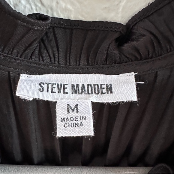 Steve Madden Black Ruffle Sleeve Pleated Mini Dress | Smocked Waist | Size M - Picture 4 of 11